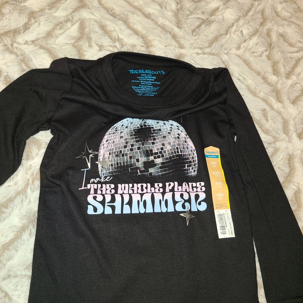 Thereabouts Black Disco Ball Girls Long Sleeve Tee Size XXS 4/5
